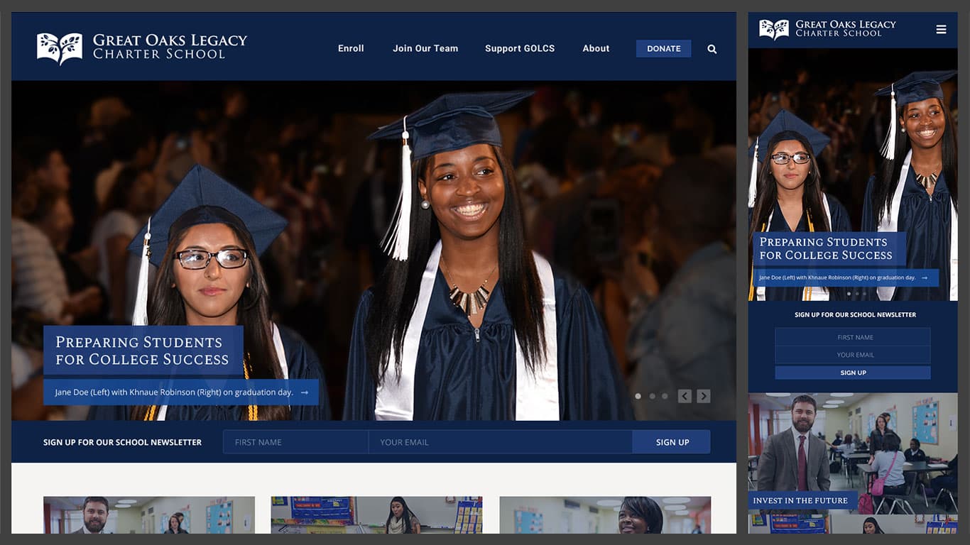 Screenshot of the desktop and mobile view of the GOLCS website.